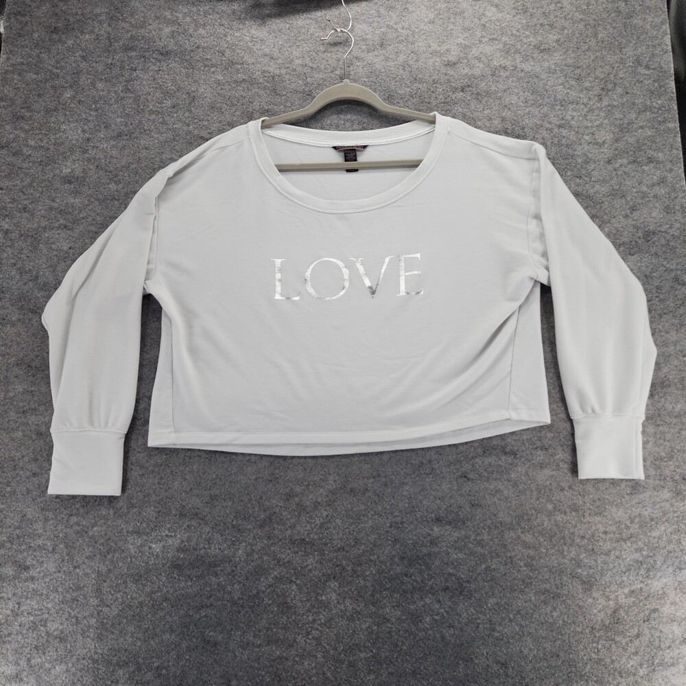 Victoria Secret Shirt Womens Large Long Sleeve White Cropped LOVE